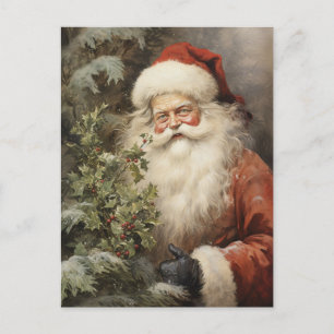 Vintage Christmas Santa Claus with Holly Berry Holiday Postcard