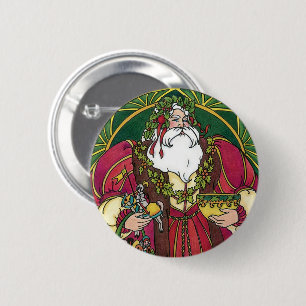 Vintage Christmas, Santa Claus with Holly Leaves 6 Cm Round Badge