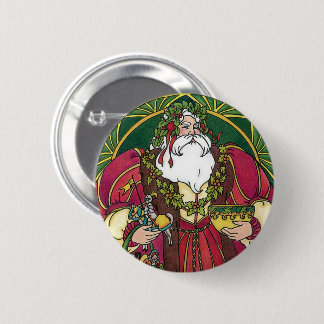Vintage Christmas, Santa Claus with Holly Leaves 6 Cm Round Badge