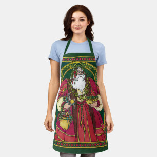 Vintage Christmas, Santa Claus with Holly Leaves Apron
