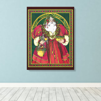 Vintage Christmas, Santa Claus with Holly Leaves Canvas Print