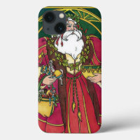 Vintage Christmas, Santa Claus with Holly Leaves