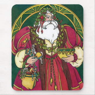 Vintage Christmas, Santa Claus with Holly Leaves Mouse Mat