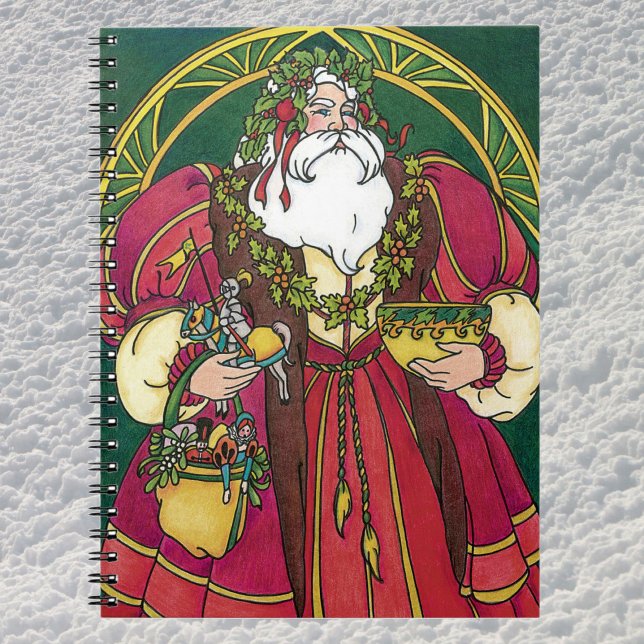Vintage Christmas, Santa Claus with Holly Leaves Notebook (Creator Uploaded)