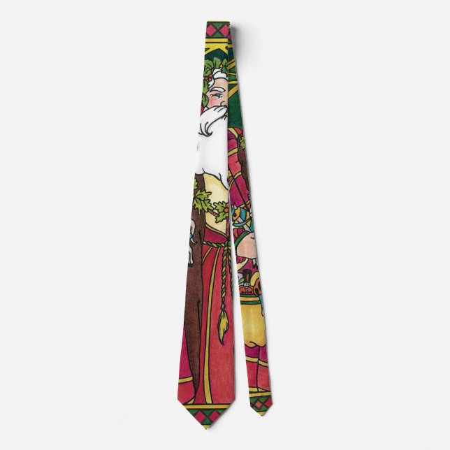 Vintage Christmas, Santa Claus with Holly Leaves Tie (Front)