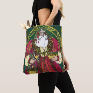 Vintage Christmas, Santa Claus with Holly Leaves Tote Bag