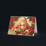 Vintage Christmas Santa Claus with Poinsettia  Holiday Card<br><div class="desc">Vintage Santa with gifts</div>