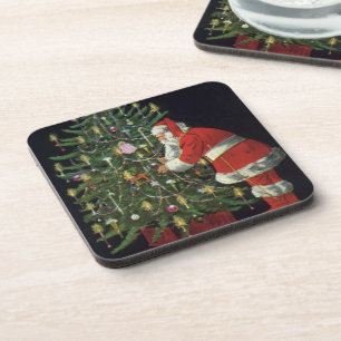 Vintage Christmas, Santa Claus with Presents Coaster
