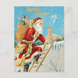 Vintage Christmas Santa Claus with Presents Holiday Postcard