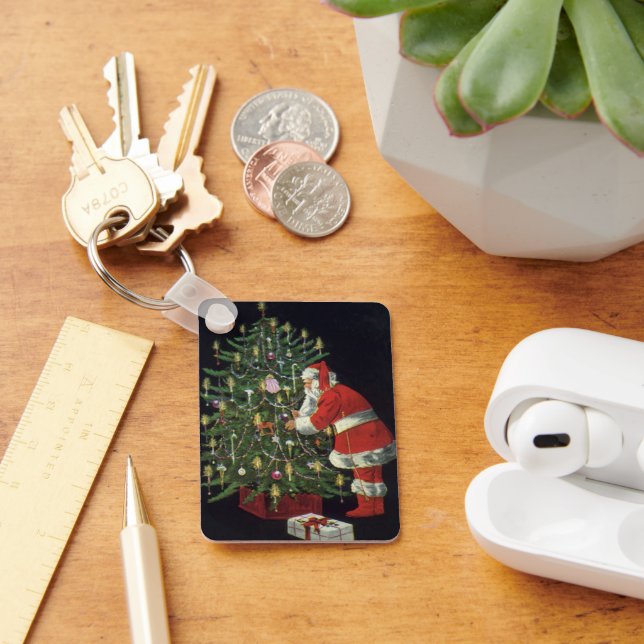 Vintage Christmas, Santa Claus with Presents Key Ring (Desk)