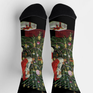 Vintage Christmas, Santa Claus with Presents Socks