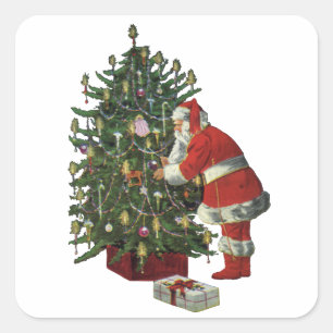 Vintage Christmas, Santa Claus with Presents Square Sticker