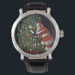 Vintage Christmas, Santa Claus with Presents Watch<br><div class="desc">Vintage illustration Merry Christmas holiday design featuring a jolly Santa Claus lighting candles on a decorated Christmas tree with wrapped gifts and presents underneath. Season's Greetings and Happy Holidays!!  Ho,  ho,  ho!</div>