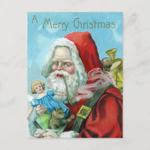 Vintage Christmas Santa Claus with Toys Holiday Postcard