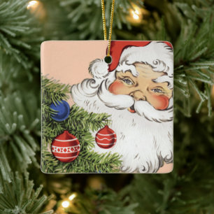 Vintage Christmas Santa Claus with Tree Ornaments