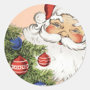 Vintage Christmas Santa Claus with Tree Ornaments Classic Round Sticker