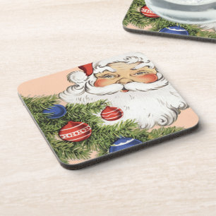 Vintage Christmas Santa Claus with Tree Ornaments Coaster