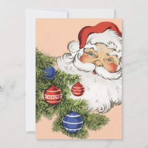 Vintage Christmas Santa Claus with Tree Ornaments Holiday Card