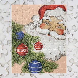 Vintage Christmas Santa Claus with Tree Ornaments Jigsaw Puzzle