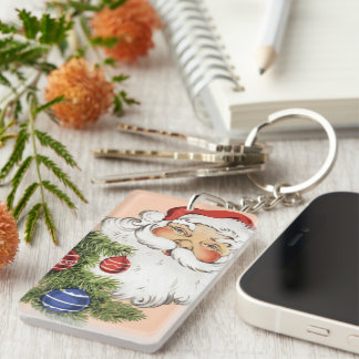 Vintage Christmas Santa Claus with Tree Ornaments Key Ring