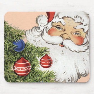 Vintage Christmas Santa Claus with Tree Ornaments Mouse Mat