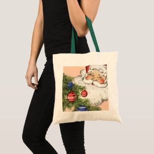 Vintage Christmas Santa Claus with Tree Ornaments Tote Bag