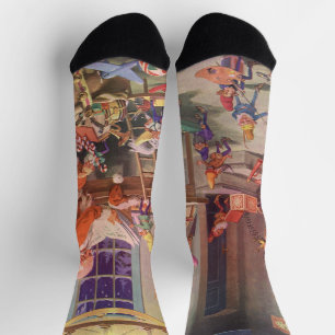 Vintage Christmas, Santa Claus Workshop with Elves Socks