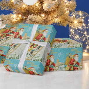 Vintage christmas santa claus  wrapping paper