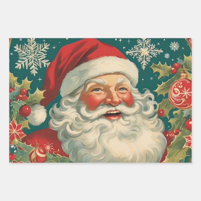 Vintage Christmas Santa Claus Wrapping Paper Sheet (Front)