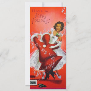 Vintage Christmas Santa Dancing With Women Holiday Card