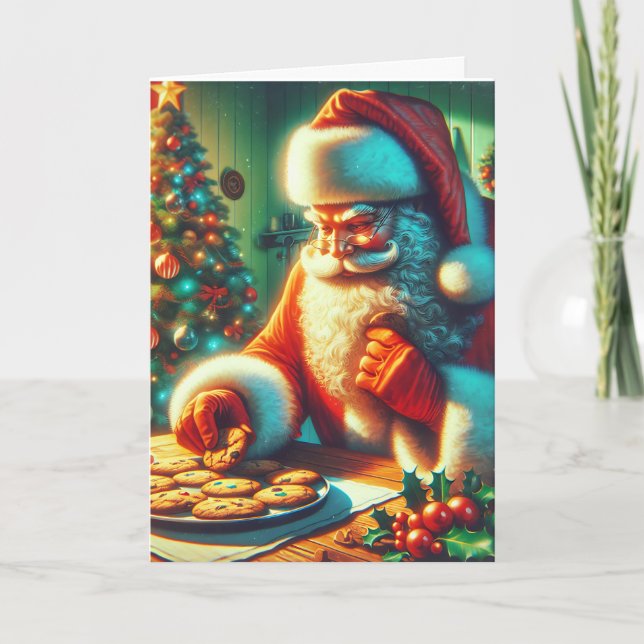 Vintage Christmas Santa Eating Cookies Card (Front)