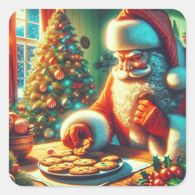 Vintage Christmas Santa Eating Cookies   Square Sticker (Front)