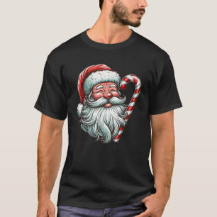 Vintage Christmas Santa Face Funny Xmas Santa Cand T-Shirt