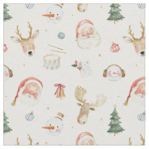 Vintage Christmas Santa Faces family holidays wint Fabric