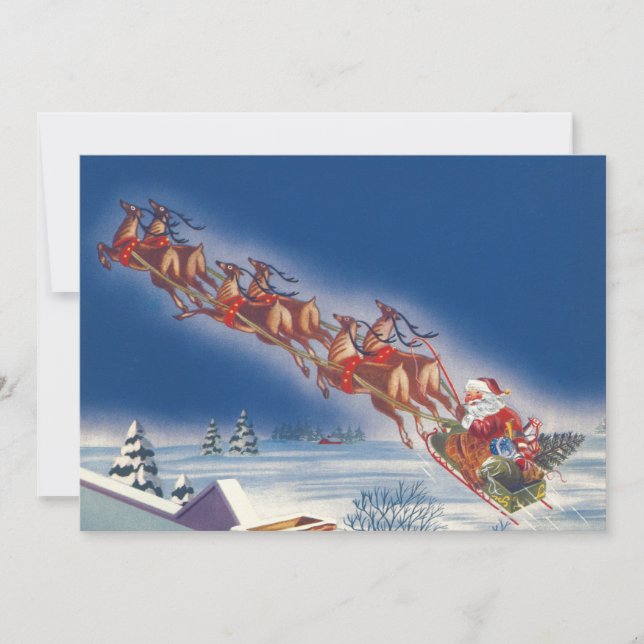 Vintage Christmas, Santa Flying Sleigh Invitation (Front)