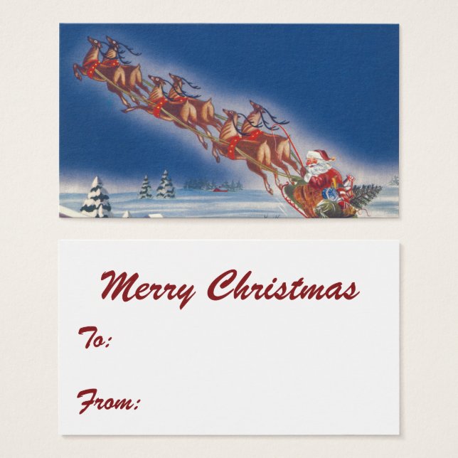 Vintage Christmas, Santa Flying Sleigh w Reindeer (Front & Back)