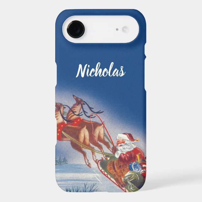 Vintage Christmas, Santa Flying Sleigh w Reindeer (Back)