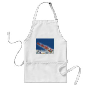 Vintage Christmas, Santa Flying Sleigh w Reindeer Standard Apron