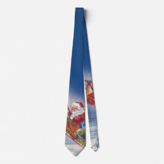 Vintage Christmas, Santa Flying Sleigh w Reindeer Tie