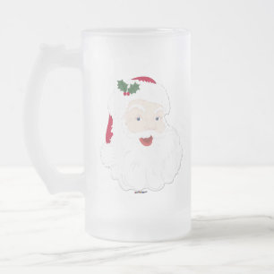 Vintage Christmas Santa Frosted Glass Beer Mug