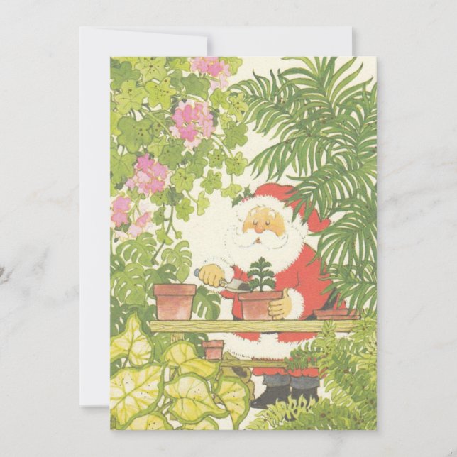 Vintage Christmas Santa Gardening Holiday Card (Front)