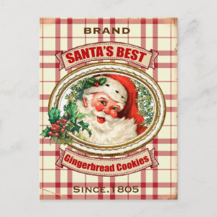 Vintage Christmas Santa Gingerbread cookie Holiday Postcard
