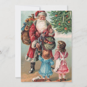 Vintage Christmas Santa Giving Gifts Holiday Card
