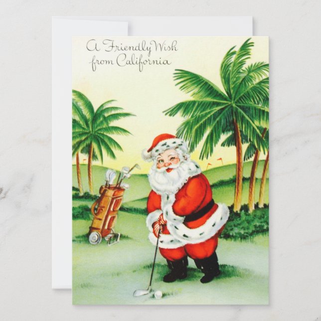 Vintage Christmas Santa Golfing Holiday Card (Front)