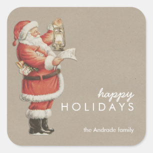 Vintage Christmas Santa Happy Holidays Personalise Square Sticker