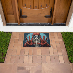 Vintage Christmas Santa Heavy Metal Rock and Roll Doormat