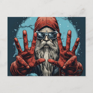 Vintage Christmas Santa Heavy Metal Rock and Roll Holiday Postcard