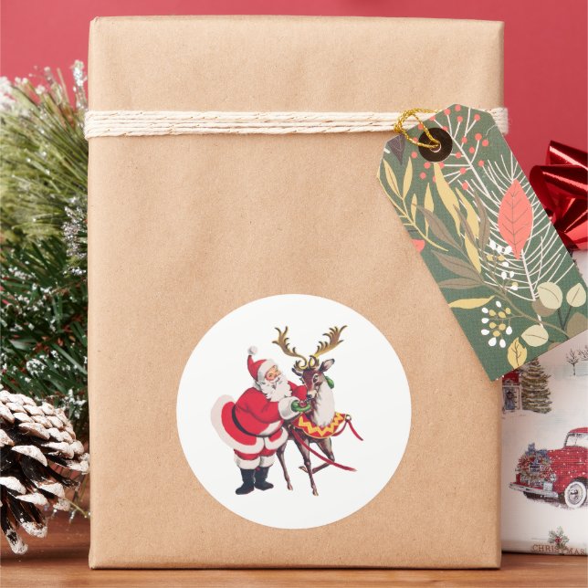 vintage Christmas Santa Holiday Classic Round Sticker (Holiday)