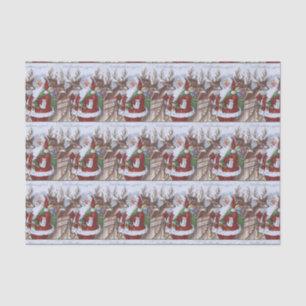 Vintage Christmas Santa Holiday reindeer tiled Tissue Paper