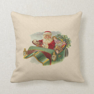 Vintage Christmas Santa in a Classic Antique Car Cushion